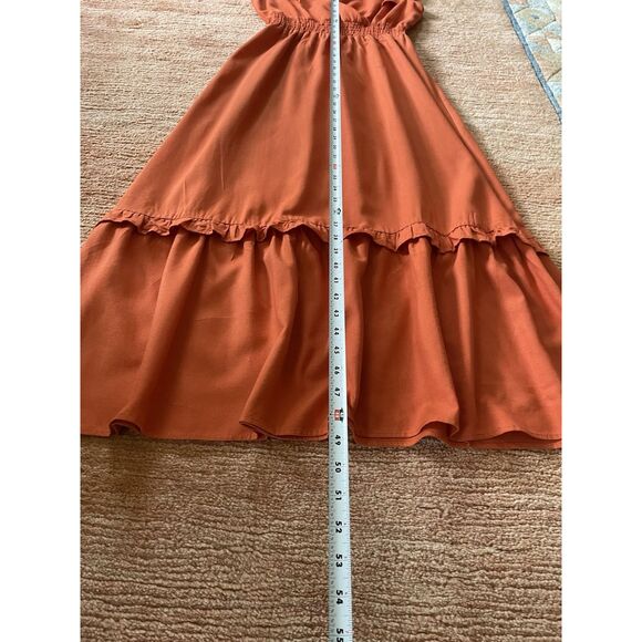 Monteau Los Angeles Orange Maxi Dress Linen Blend Ruffle Hem Size S - Picture 7 of 10